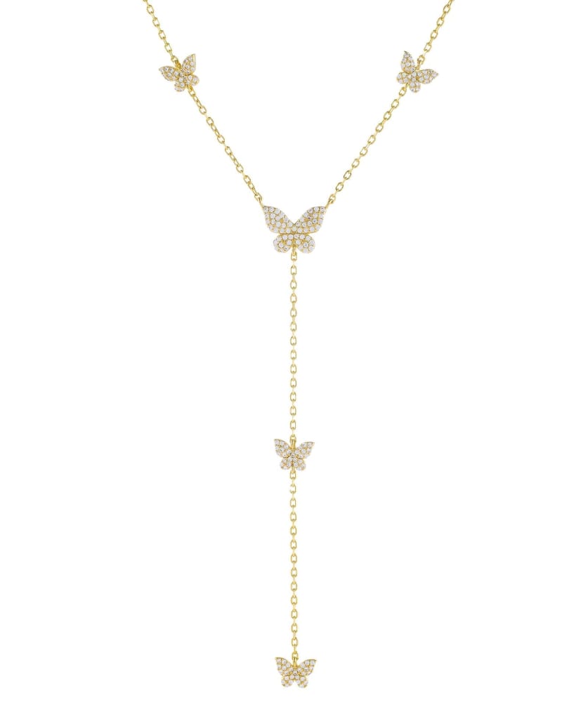 Front of a size One Size Pavé Butterfly Lariat Gold One Size in Gold by By Adina Eden. | dia_product_style_image_id:292454